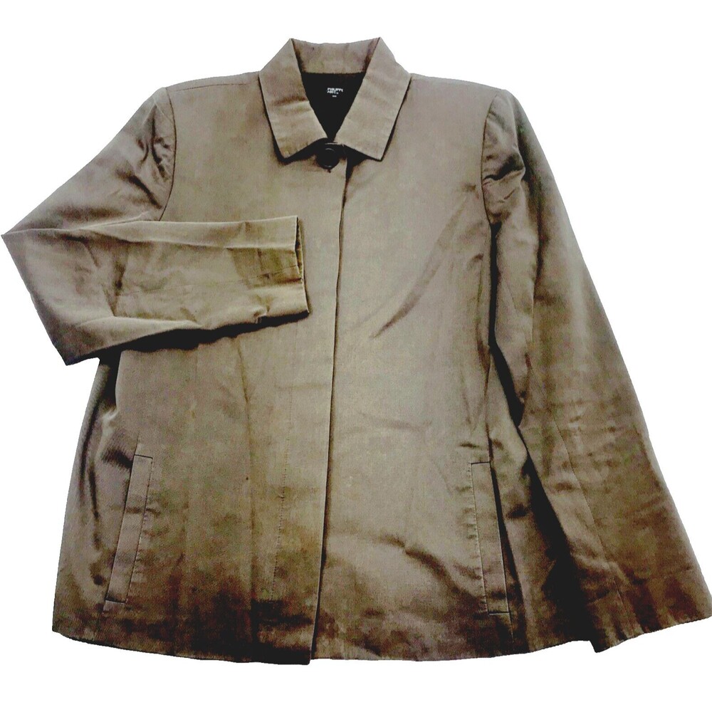 Phillipe Adec Jacket Cotton Linen 10 Womens Khaki Gray Brown Y2K Preppy